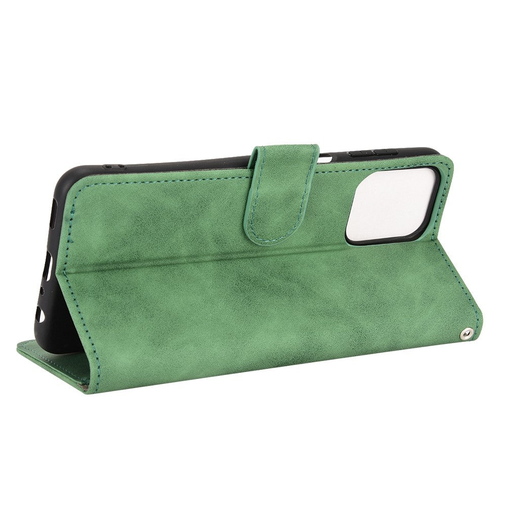 For Samsung Galaxy M33 5G (Global Version) PU Leather Wallet Case Stand Magnetic Closure Skin-touch Feeling Shockproof Flip Cover - Green
