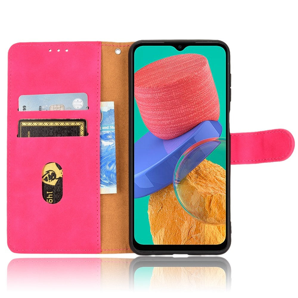 For Samsung Galaxy M33 5G (Global Version) PU Leather Wallet Case Stand Magnetic Closure Skin-touch Feeling Shockproof Flip Cover - Rose
