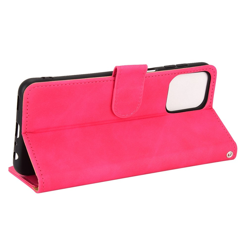 For Samsung Galaxy M33 5G (Global Version) PU Leather Wallet Case Stand Magnetic Closure Skin-touch Feeling Shockproof Flip Cover - Rose