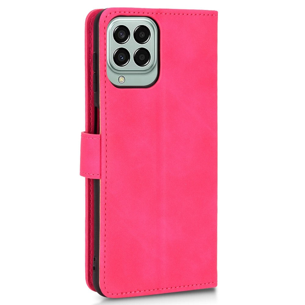 For Samsung Galaxy M33 5G (Global Version) PU Leather Wallet Case Stand Magnetic Closure Skin-touch Feeling Shockproof Flip Cover - Rose