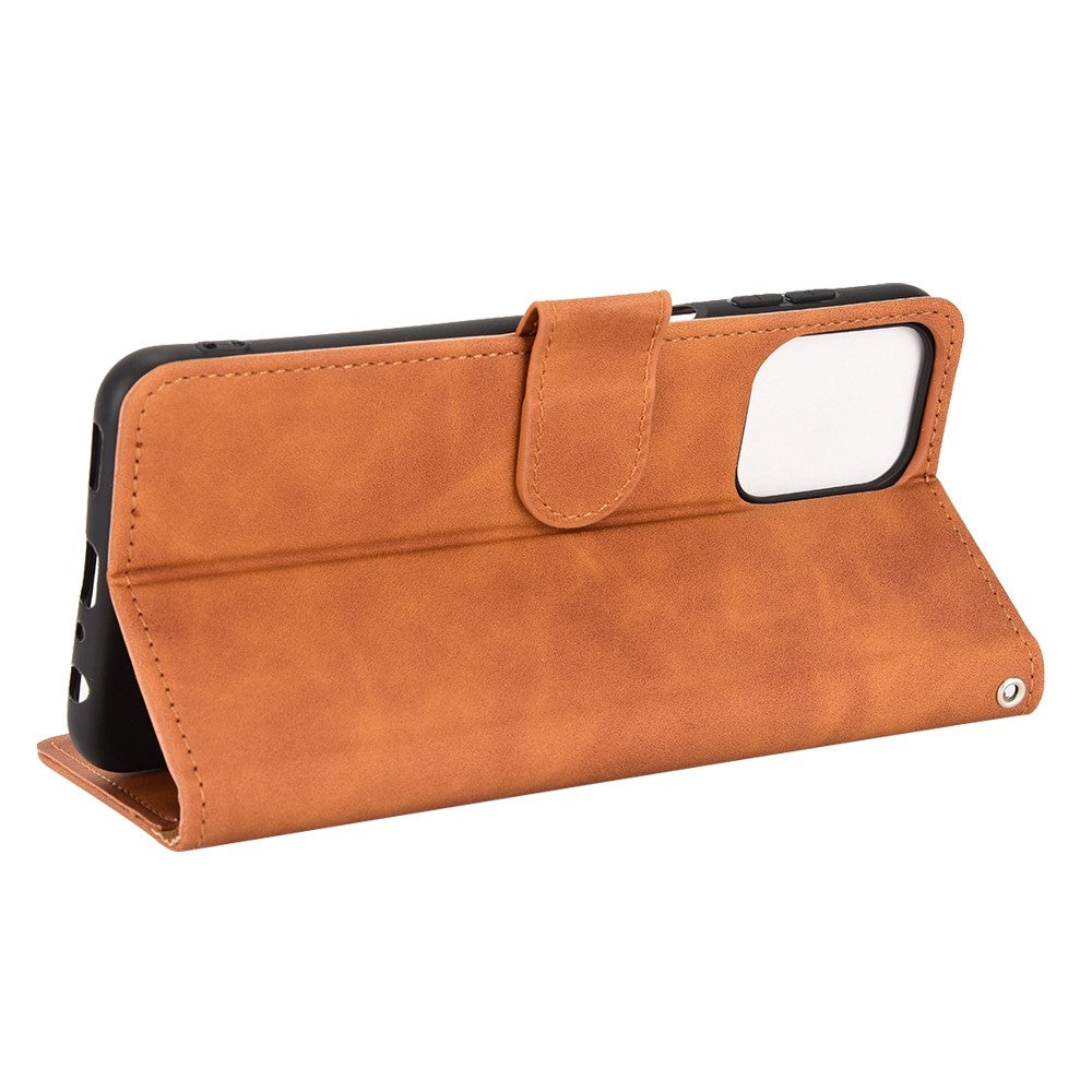 For Samsung Galaxy M33 5G (Global Version) PU Leather Wallet Case Stand Magnetic Closure Skin-touch Feeling Shockproof Flip Cover - Brown