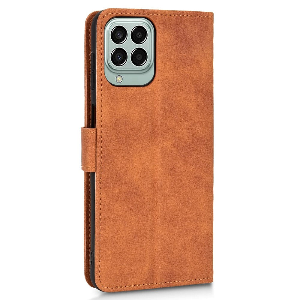 For Samsung Galaxy M33 5G (Global Version) PU Leather Wallet Case Stand Magnetic Closure Skin-touch Feeling Shockproof Flip Cover - Brown