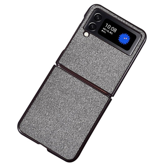 Phone Case for Samsung Galaxy Z Flip4 5G, Sea Sand Textured Wear-resistant Anti-fall PU Leather Coated Hard PC Shell - Grey