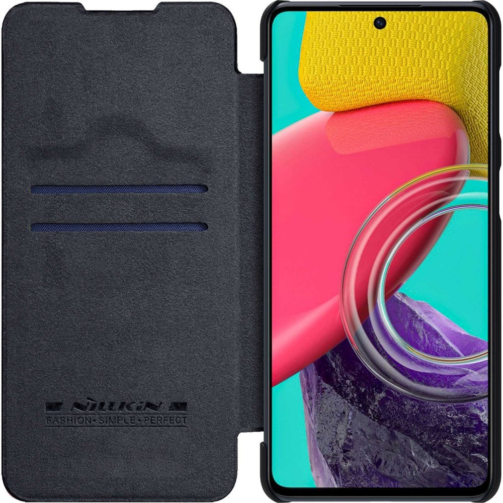 NILLKIN Qin Series for Samsung Galaxy M53 5G Scratch-resistant Anti-fall Card Holder PU Leather Shell Phone Case - Black
