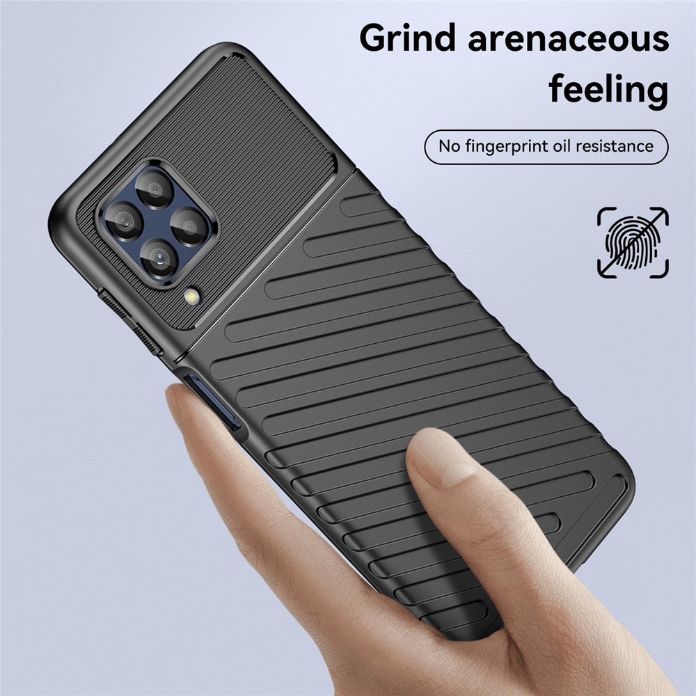 For Samsung Galaxy M53 5G Thunder Series Anti-wear Anti-fall Protective Cover Twill Texture TPU Non-slip Phone Case - Black