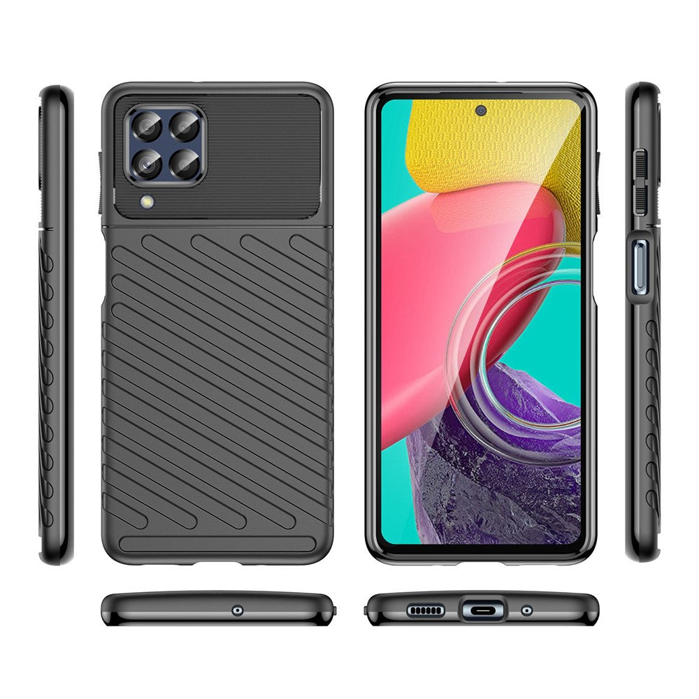 For Samsung Galaxy M53 5G Thunder Series Anti-wear Anti-fall Protective Cover Twill Texture TPU Non-slip Phone Case - Black
