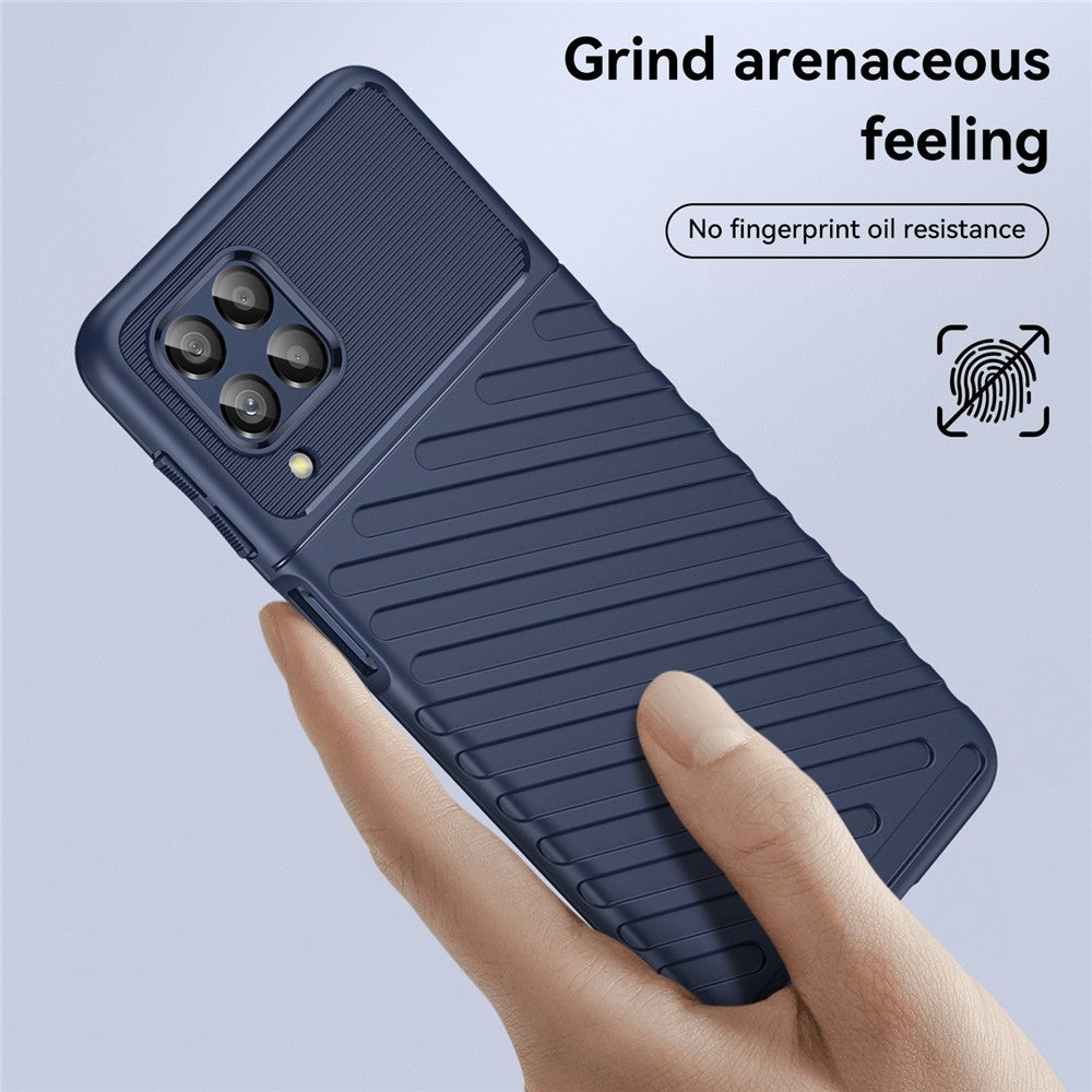 For Samsung Galaxy M53 5G Thunder Series Anti-wear Anti-fall Protective Cover Twill Texture TPU Non-slip Phone Case - Navy Blue