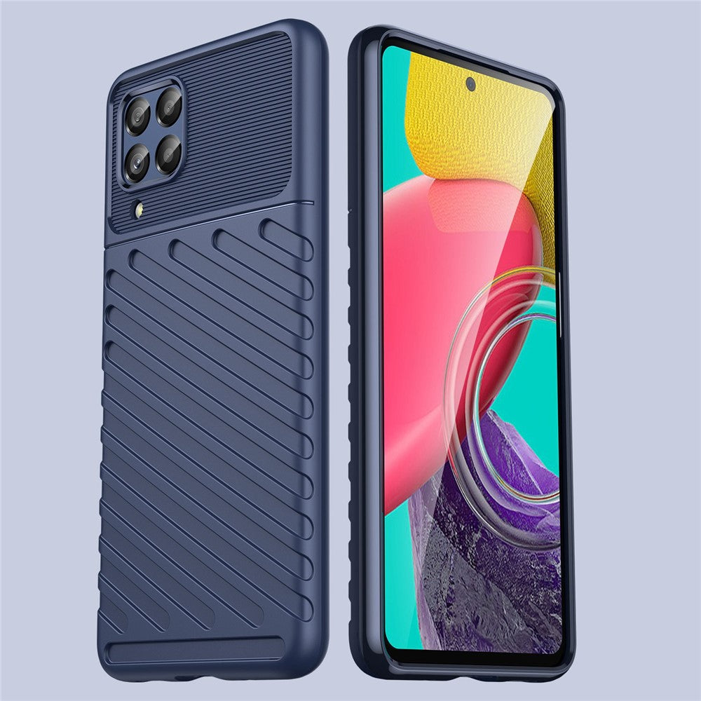 For Samsung Galaxy M53 5G Thunder Series Anti-wear Anti-fall Protective Cover Twill Texture TPU Non-slip Phone Case - Navy Blue
