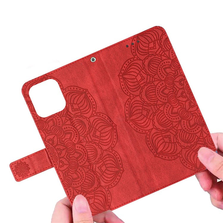 For Samsung Galaxy A52 5G/4G/A52s 5G Magnetic Clasp PU Leather Stand Mandala Flower Imprinted Phone Case Shockproof Mobile Phone Wallet Cover - Red