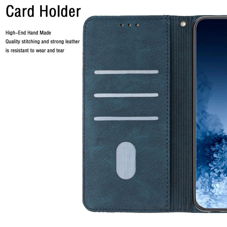 For Samsung Galaxy S22 5G Stand Wallet Phone Case PU Leather Imprinting Mandala Flower Protective Cover - Blue