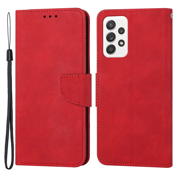 For Samsung Galaxy A73 5G Solid Color Shockproof Leather Phone Case Viewing Stand Protective Phone Cover - Red
