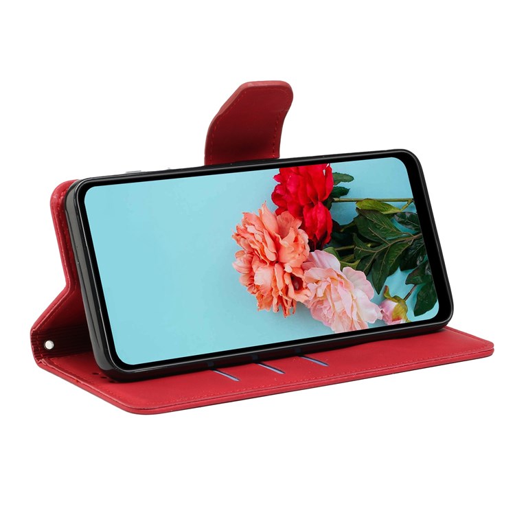 For Samsung Galaxy A73 5G Solid Color Shockproof Leather Phone Case Viewing Stand Protective Phone Cover - Red