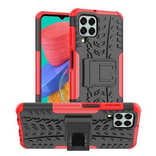 For Samsung Galaxy M33 5G (Global Version)/(India Version) Cool Tyre Model Anti-slip Case PC + TPU Hybrid Impact Cover with Kickstand - Red