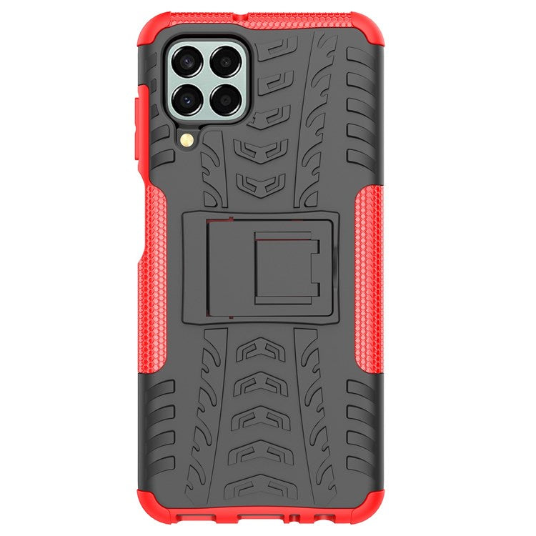 For Samsung Galaxy M33 5G (Global Version)/(India Version) Cool Tyre Model Anti-slip Case PC + TPU Hybrid Impact Cover with Kickstand - Red