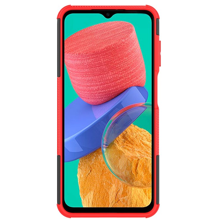 For Samsung Galaxy M33 5G (Global Version)/(India Version) Cool Tyre Model Anti-slip Case PC + TPU Hybrid Impact Cover with Kickstand - Red