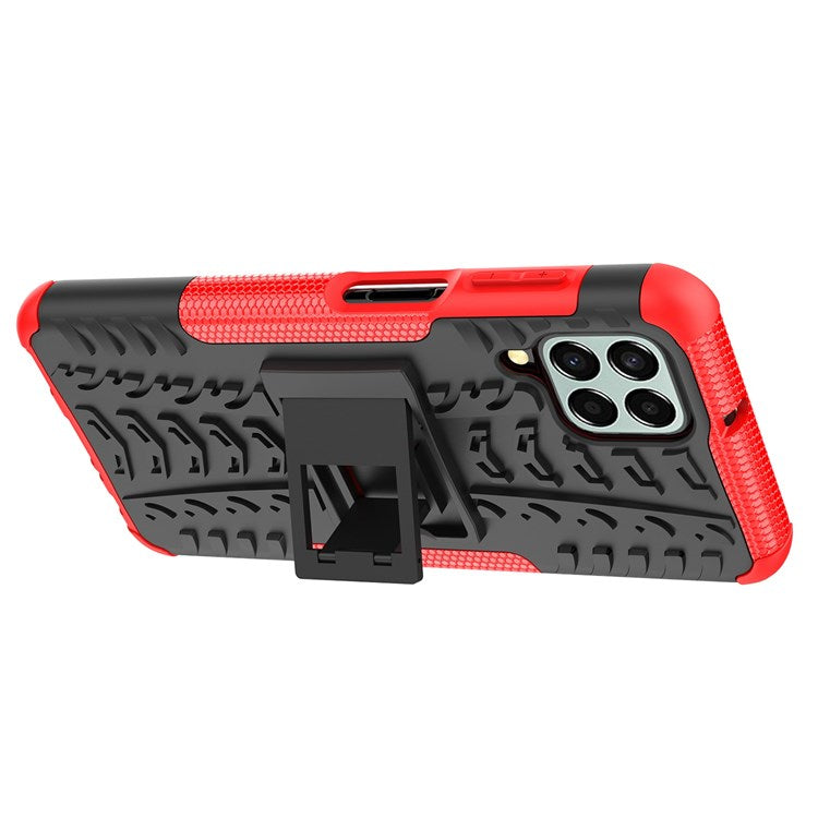 For Samsung Galaxy M33 5G (Global Version)/(India Version) Cool Tyre Model Anti-slip Case PC + TPU Hybrid Impact Cover with Kickstand - Red
