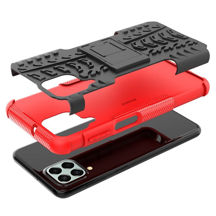 For Samsung Galaxy M33 5G (Global Version)/(India Version) Cool Tyre Model Anti-slip Case PC + TPU Hybrid Impact Cover with Kickstand - Red