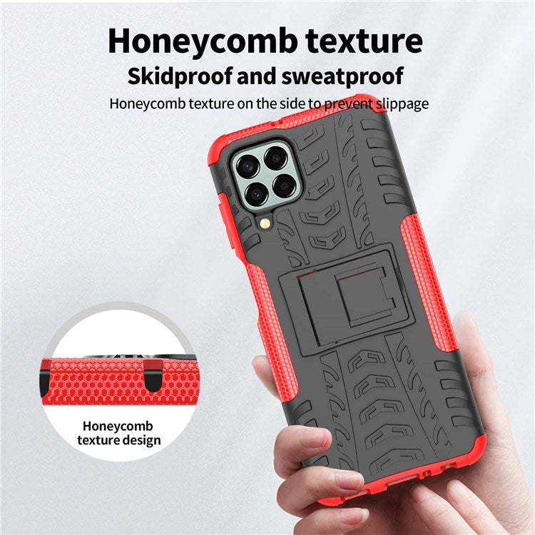 For Samsung Galaxy M33 5G (Global Version)/(India Version) Cool Tyre Model Anti-slip Case PC + TPU Hybrid Impact Cover with Kickstand - Red