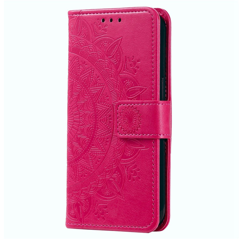 For Samsung Galaxy M13 4G Scratch Resistant Folio Stand Cover Mandala Flower Pattern Imprinted PU Leather Wallet Flip Case with Wrist Strap - Rose