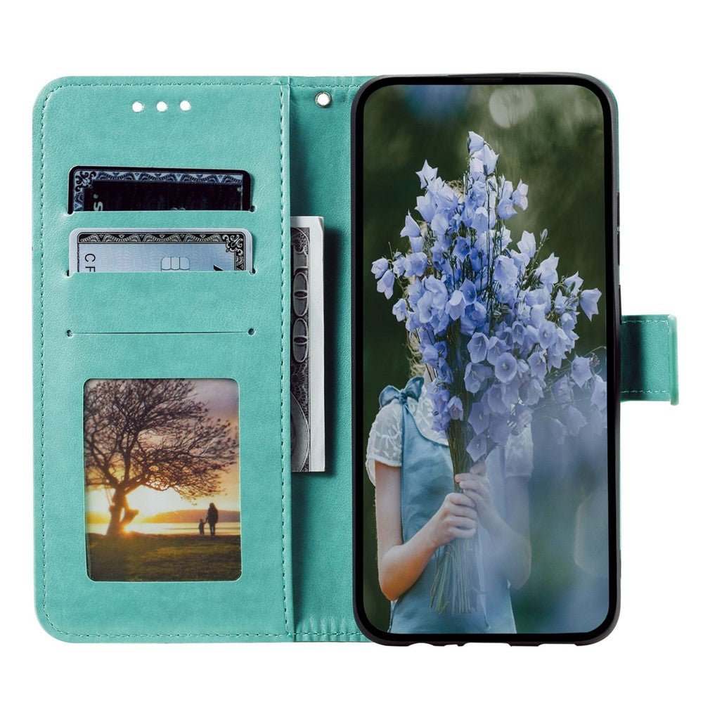 For Samsung Galaxy M13 4G Scratch Resistant Folio Stand Cover Mandala Flower Pattern Imprinted PU Leather Wallet Flip Case with Wrist Strap - Green