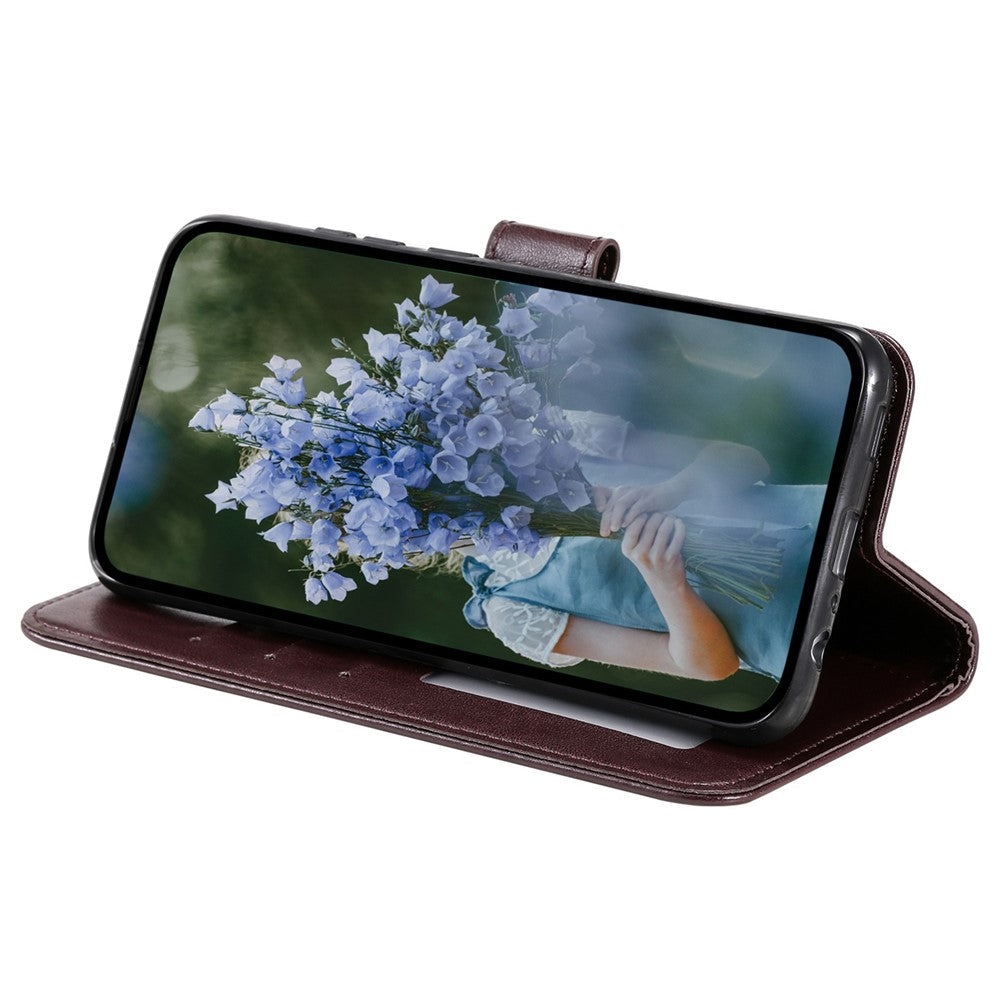 For Samsung Galaxy M13 4G Scratch Resistant Folio Stand Cover Mandala Flower Pattern Imprinted PU Leather Wallet Flip Case with Wrist Strap - Brown