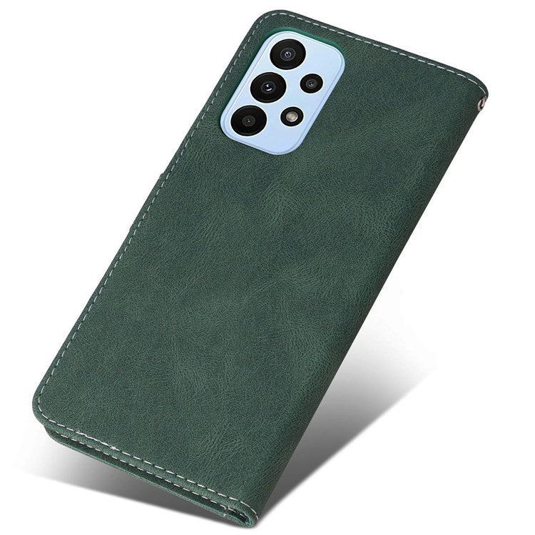 For Samsung Galaxy A23 5G (Global Version) / 4G Mobile Phone Bag Shell PU Leather Wallet Stand Three-color Splicing Style Phone Protection Case - Green