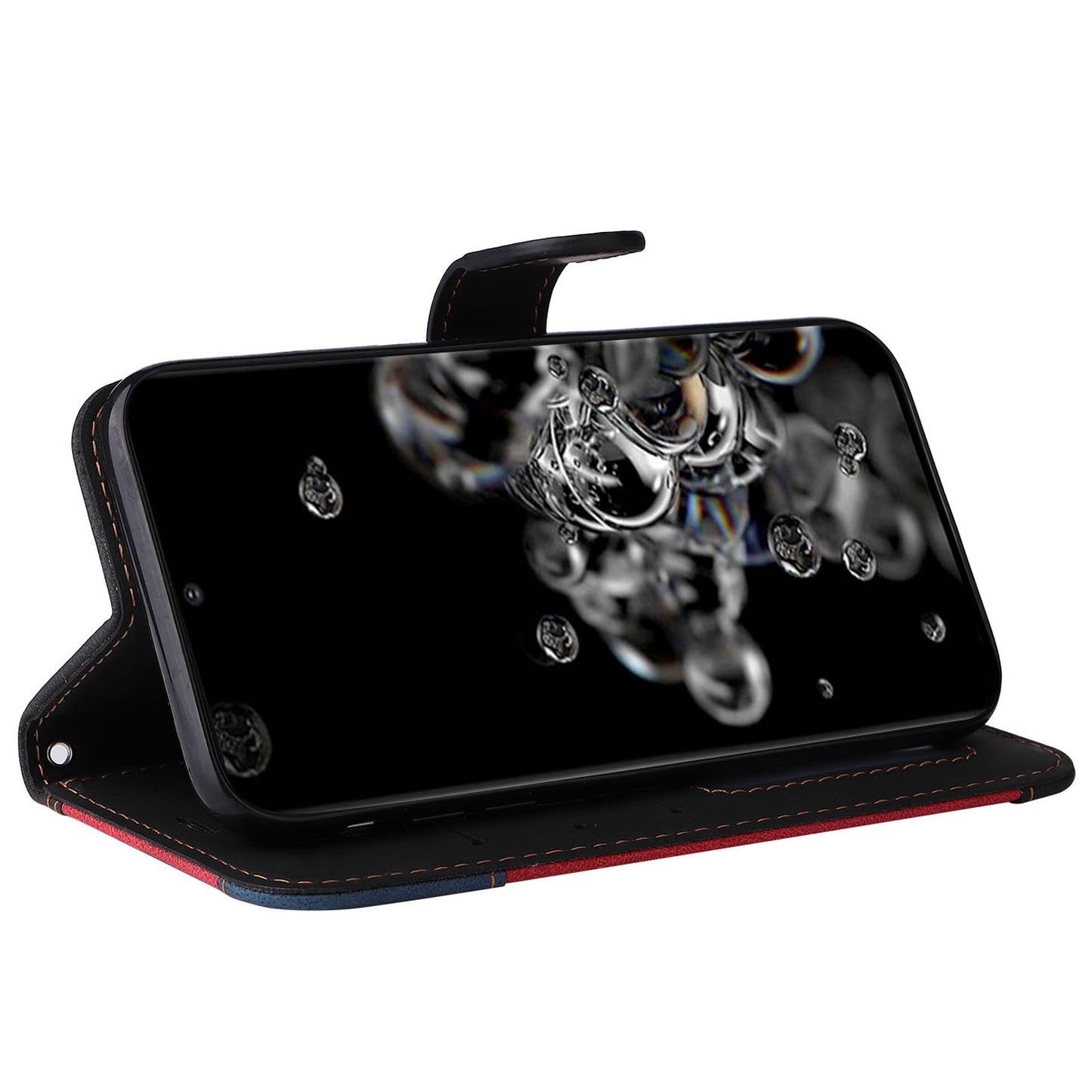 For Samsung Galaxy S20 Ultra 4G/5G Lightweight Phone Shell PU Leather Anti-scratch Wallet Stand Three-color Splicing Style Phone Protection Case - Black