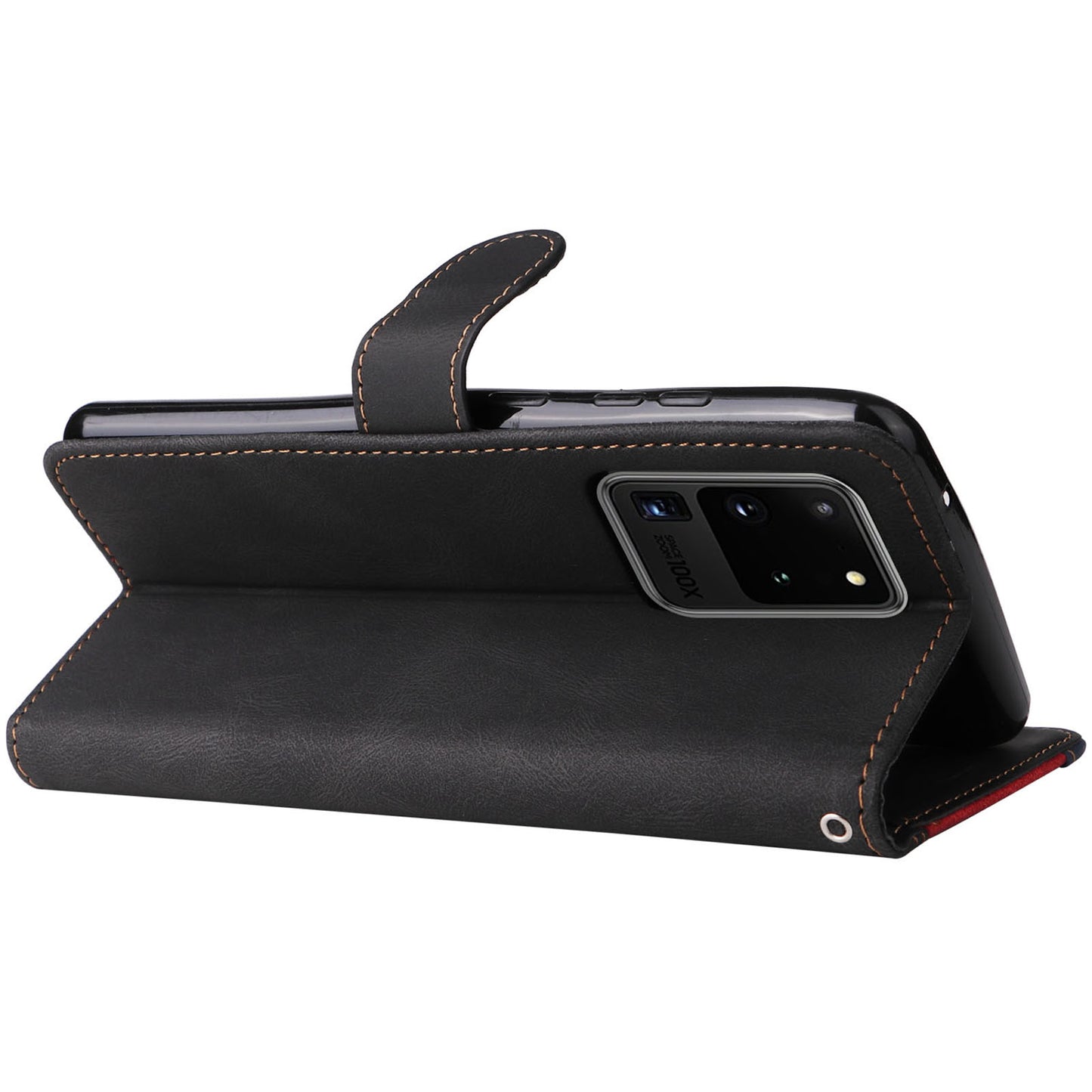 For Samsung Galaxy S20 Ultra 4G/5G Lightweight Phone Shell PU Leather Anti-scratch Wallet Stand Three-color Splicing Style Phone Protection Case - Black