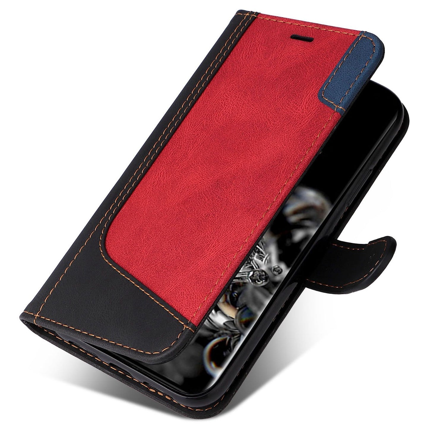 For Samsung Galaxy S20 Ultra 4G/5G Lightweight Phone Shell PU Leather Anti-scratch Wallet Stand Three-color Splicing Style Phone Protection Case - Black