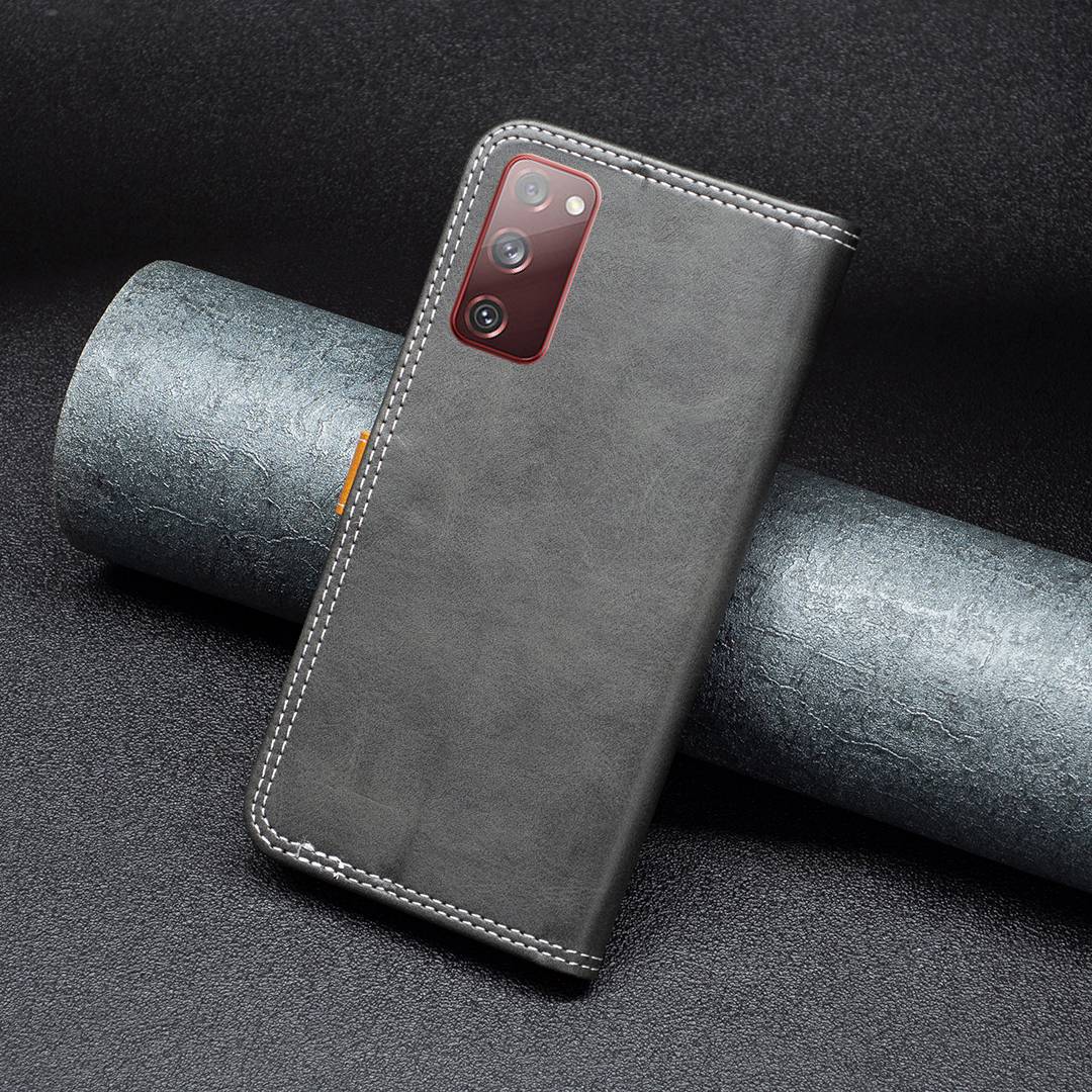 BINFEN COLOR BF Leather Series-8 for Samsung Galaxy S20 FE/S20 FE 5G/S20 FE 2022/S20 Lite Phone Case 12 Style Double Stitching Lines Splicing Leather Precise Cutouts Phone Stand Cover - Black
