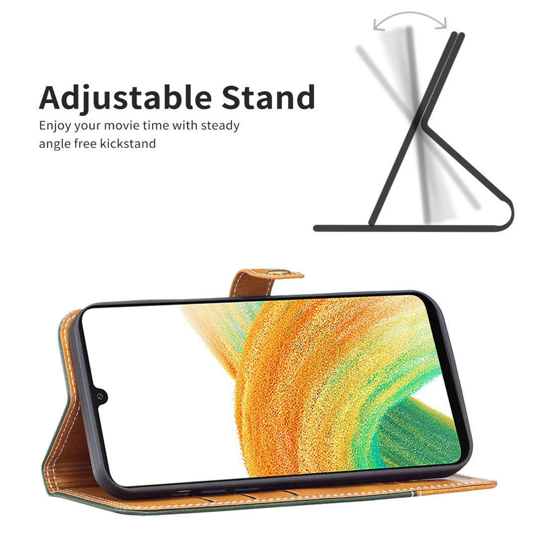 BINFEN COLOR BF Leather Series-8 for Samsung Galaxy S20 FE/S20 FE 5G/S20 FE 2022/S20 Lite Phone Case 12 Style Double Stitching Lines Splicing Leather Precise Cutouts Phone Stand Cover - Green