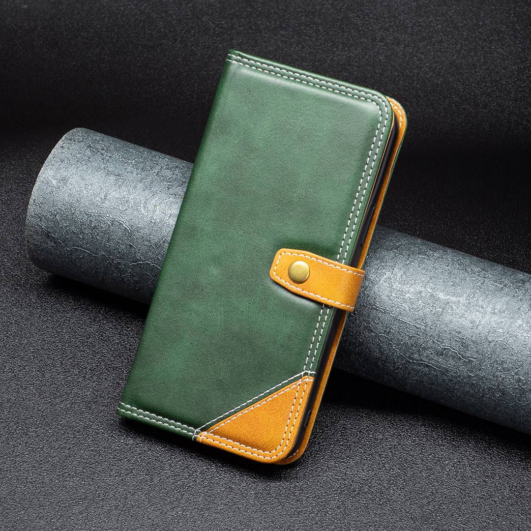BINFEN COLOR BF Leather Series-8 for Samsung Galaxy S20 FE/S20 FE 5G/S20 FE 2022/S20 Lite Phone Case 12 Style Double Stitching Lines Splicing Leather Precise Cutouts Phone Stand Cover - Green