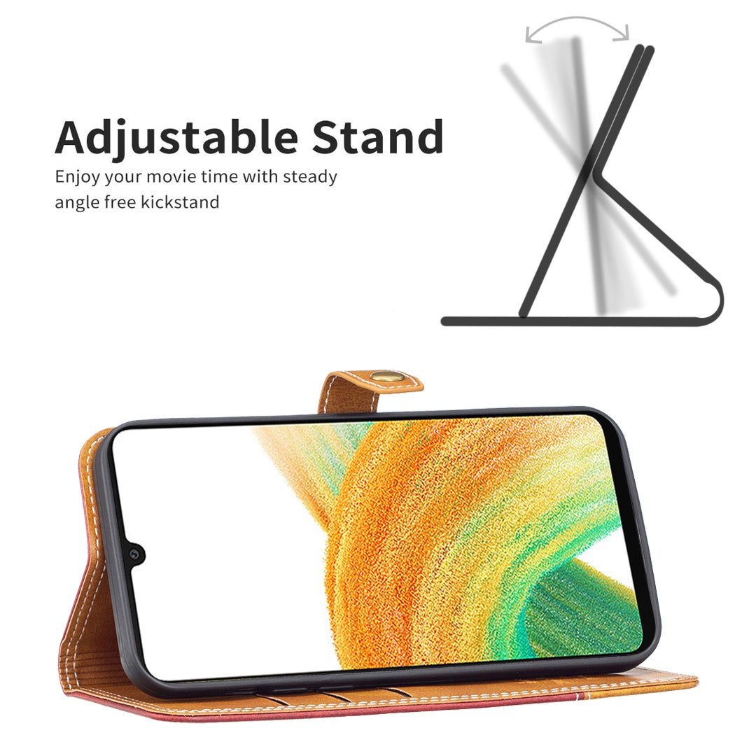 BINFEN COLOR BF Leather Series-8 for Samsung Galaxy S20 Ultra 12 Style Double Stitching Lines Splicing Leather Phone Case Card Holder Stand Anti-wear Cover - Red