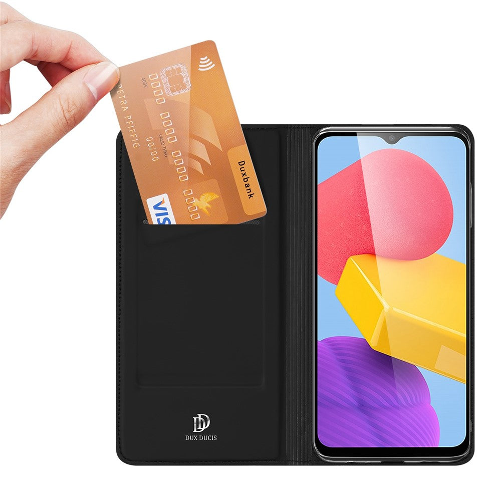 DUX DUCIS Skin Pro Series for Samsung Galaxy M13 4G Fully Wrapped Leather Case, Card Holder Stand Flip Phone Shell - Black
