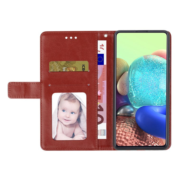 For Samsung Galaxy M13 4G Imprinted Y-Shaped Lines Wallet Stand Case PU Leather Soft TPU Protective Cover with Strap - Brown