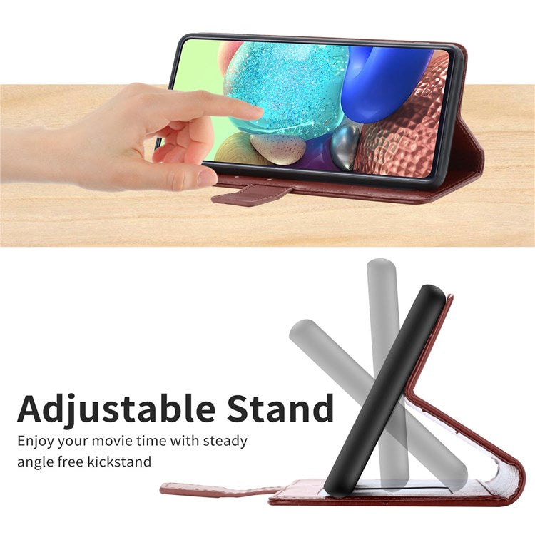For Samsung Galaxy M13 4G Imprinted Y-Shaped Lines Wallet Stand Case PU Leather Soft TPU Protective Cover with Strap - Brown