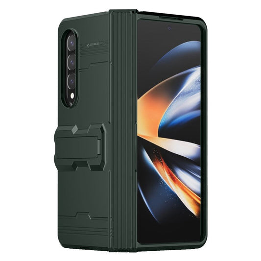 For Samsung Galaxy Z Fold4 5G Hinged Design Kickstand Feature Rubberized Phone Case Hard PC Anti-drop Shell - Green