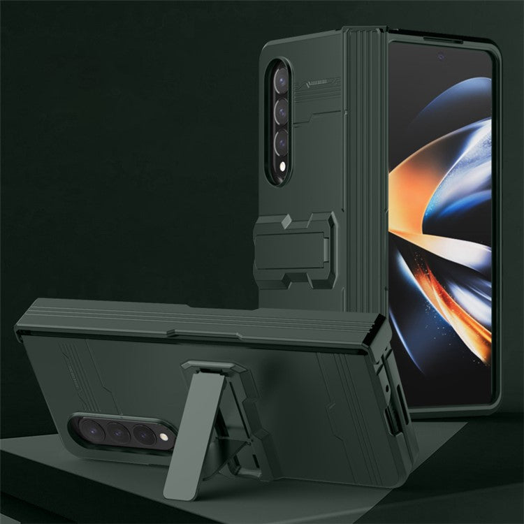 For Samsung Galaxy Z Fold4 5G Hinged Design Kickstand Feature Rubberized Phone Case Hard PC Anti-drop Shell - Green