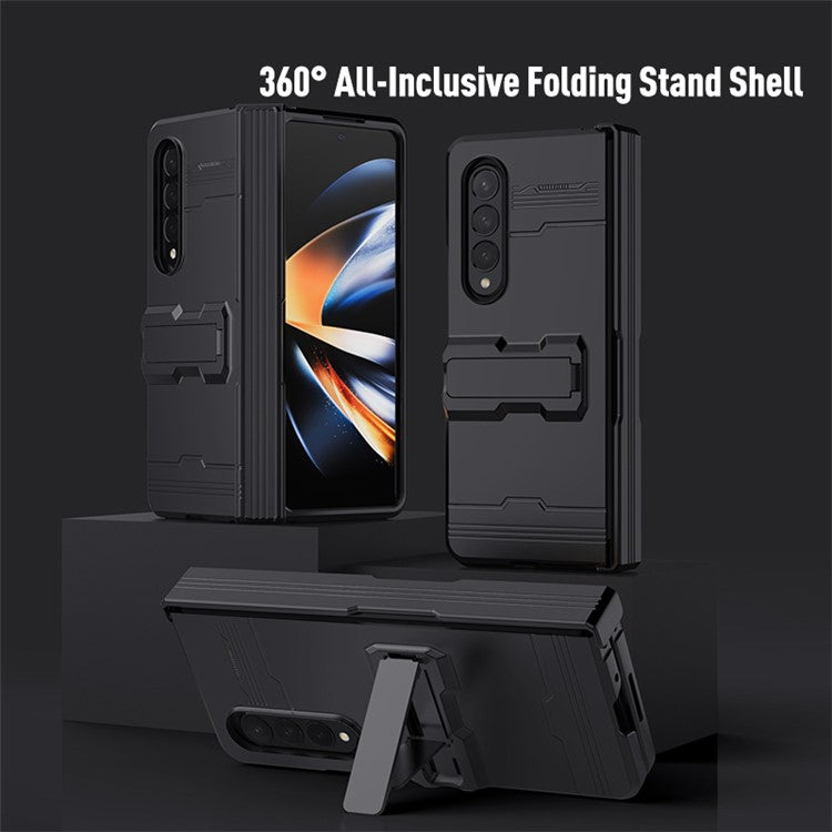 For Samsung Galaxy Z Fold4 5G Hinged Design Kickstand Feature Rubberized Phone Case Hard PC Anti-drop Shell - Green