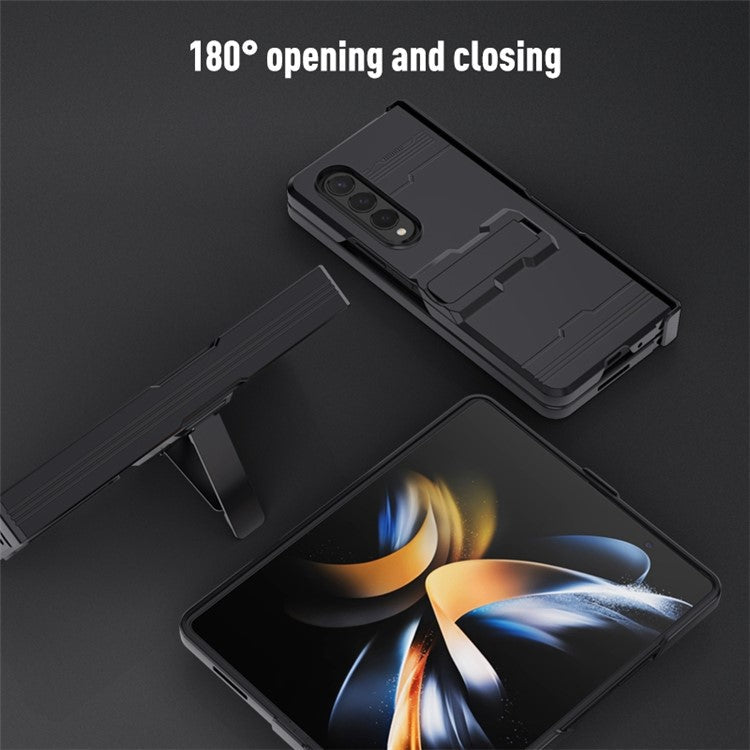 For Samsung Galaxy Z Fold4 5G Hinged Design Kickstand Feature Rubberized Phone Case Hard PC Anti-drop Shell - Green