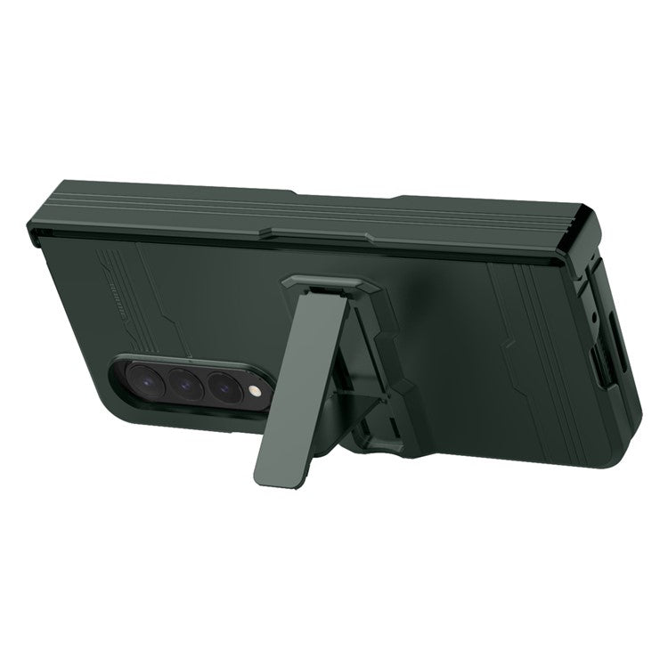 For Samsung Galaxy Z Fold4 5G Hinged Design Kickstand Feature Rubberized Phone Case Hard PC Anti-drop Shell - Green