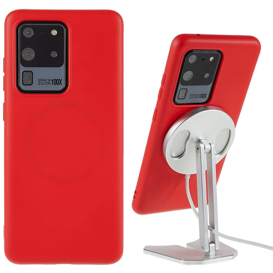 Liquid Series Magnetic Case for Samsung Galaxy S20 Ultra  Compatible with Magsafe, Anti-Slip Liquid Silicone TPU Protective Phone Cover - Red