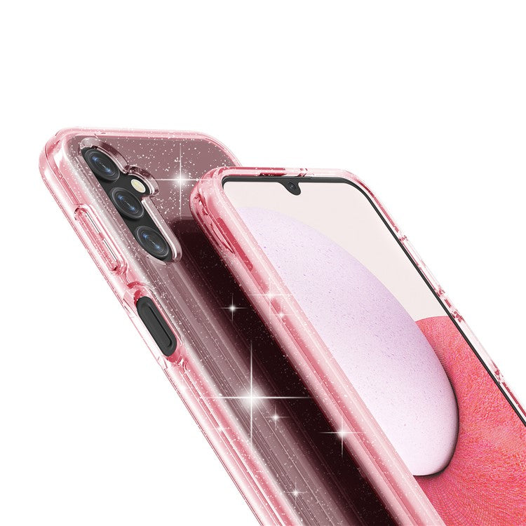 For Samsung Galaxy A14 5G / A14 4G Glittery Powder Soft TPU + Hard PC Protective Phone Case Shockproof Mobile Phone Back Cover - Pink