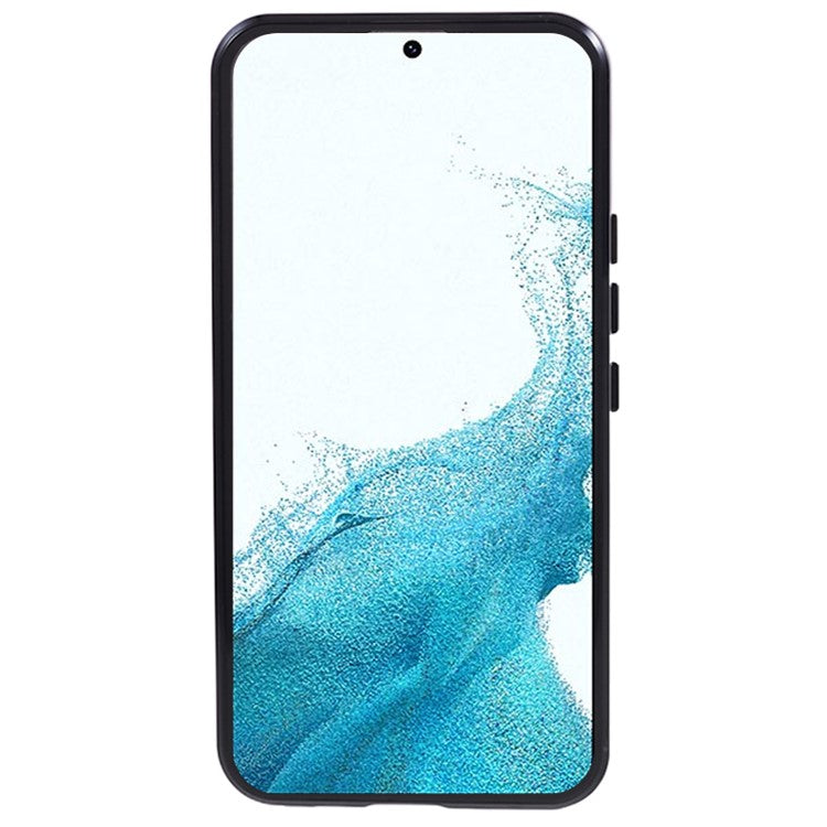 For Samsung Galaxy S22 5G Double Sided Tempered Glass Phone Case Secure Lock Magnetic Metal Frame Clear Cover - Black