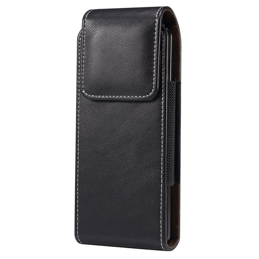 For Honor Magic Vs 5G / vivo X Fold2 Phone Holster Textured Microfiber Leather Belt Loop Waist Bag Vertical Flip Phone Belt Pouch - Black