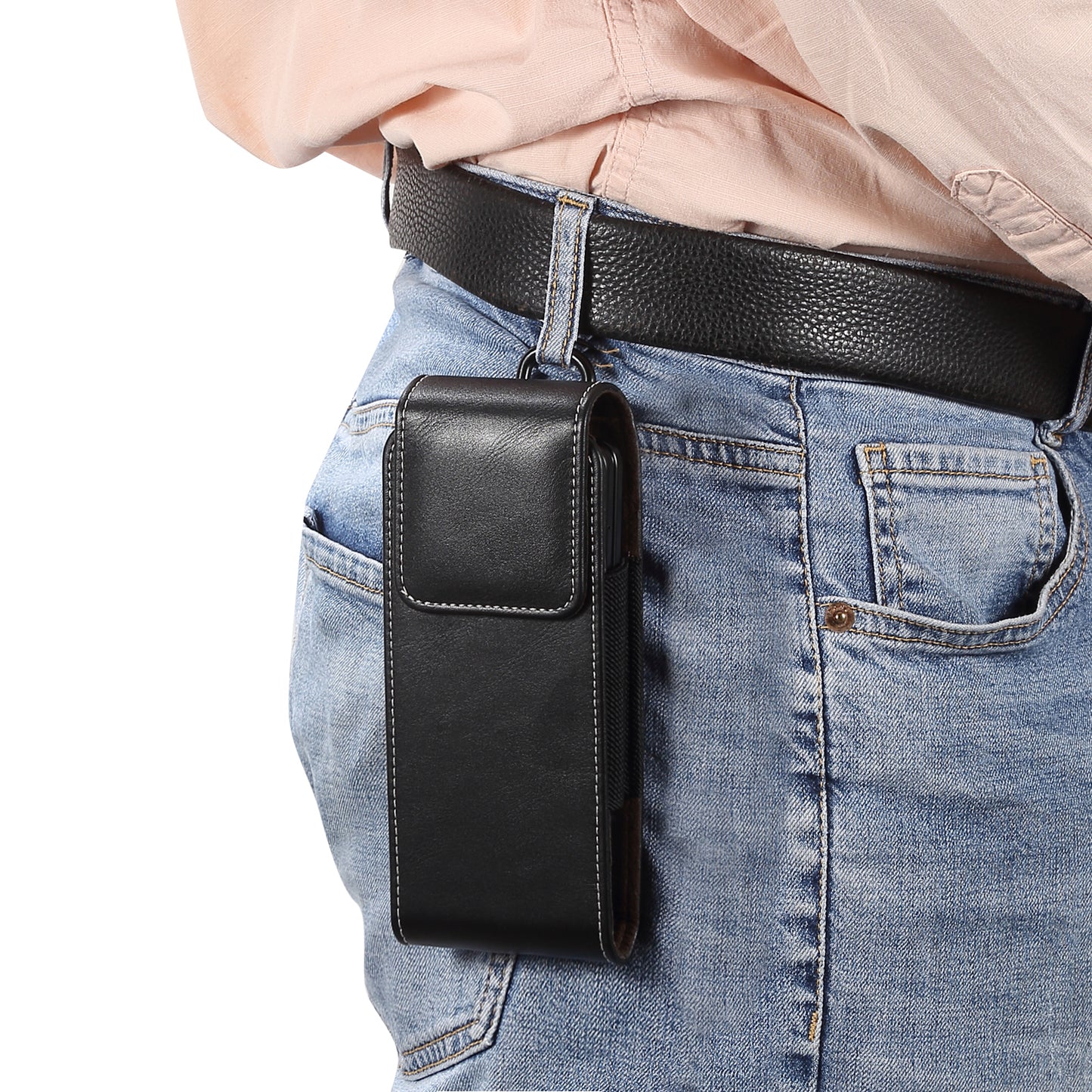 For Honor Magic Vs 5G / vivo X Fold2 Phone Holster Textured Microfiber Leather Belt Loop Waist Bag Vertical Flip Phone Belt Pouch - Black