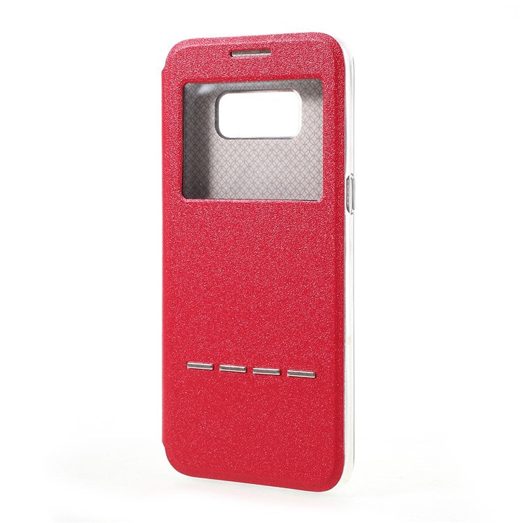 View Window Touch Slide Leather Stand Phone Case for Samsung Galaxy S8 - Red