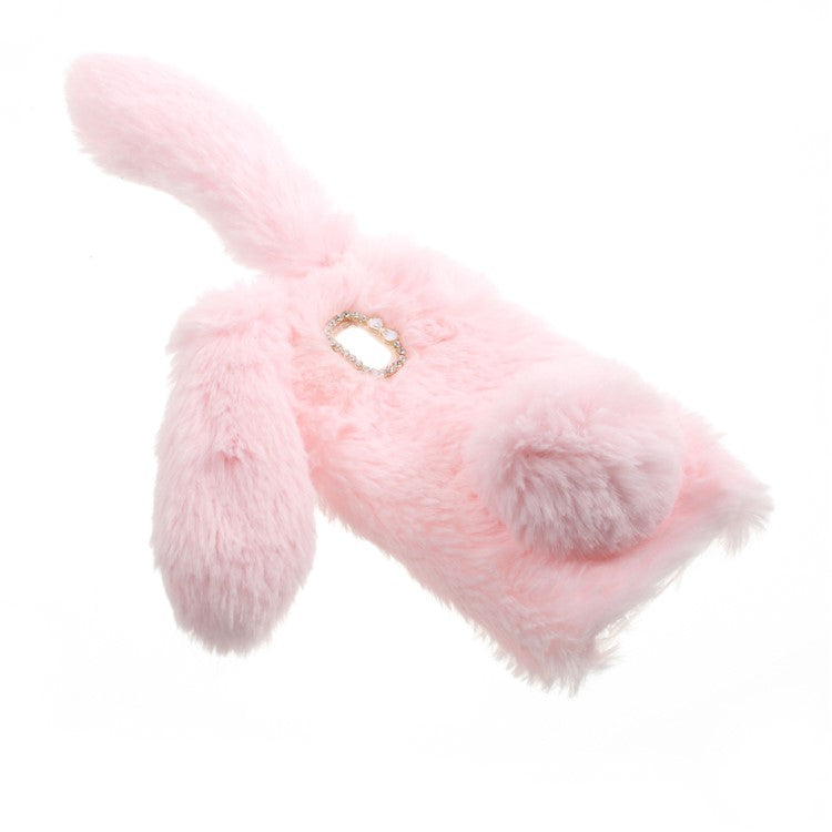Bunny Design Rhinestone Warm Fur TPU Mobile Casing for Samsung Galaxy J3 (2017) (EU Version) - Pink