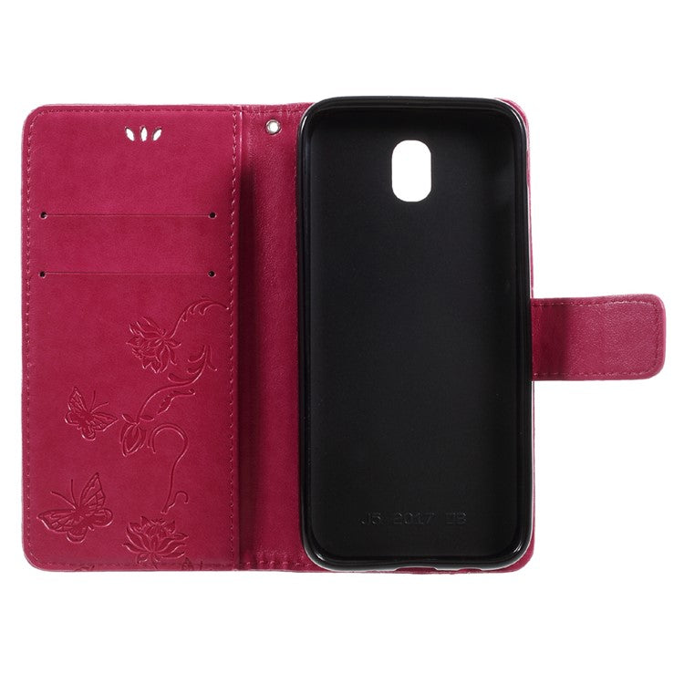 Imprint Butterfly Flower Magnetic Wallet PU Leather Stand Cover for Samsung	Galaxy J5 (2017) EU / Asia Version - Rose