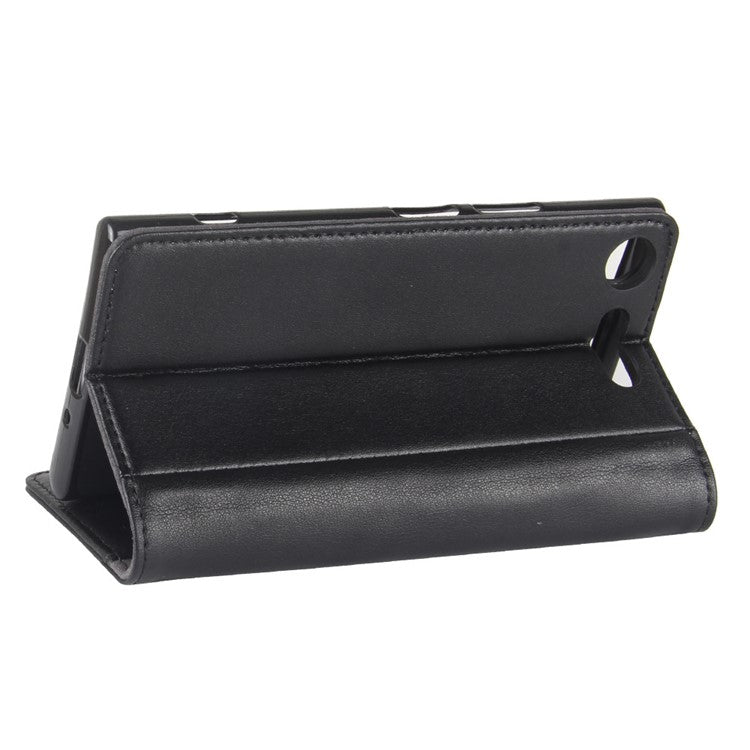 Genuine Split Leather Case with Card Slots for Sony Xperia XZ1 - Black